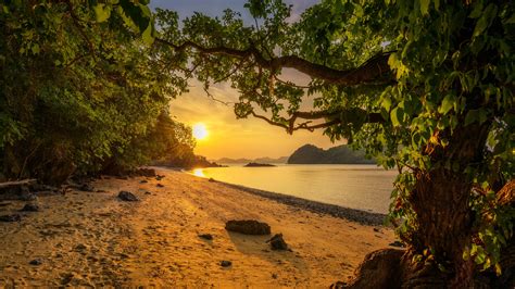 Sunset over beach of Ko Hong island, Than Bok Khorani National Park, Krabi province, Thailand ...