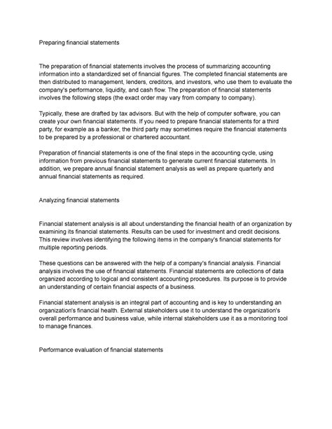 Preparing financial statements practice - Preparing financial ...