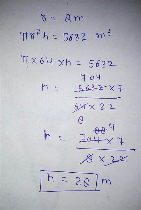 A cylindrical tank has a capacity of 5632 m3 . If the diameter of its ...