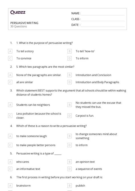 50+ Persuasive Writing worksheets for 4th Class on Quizizz | Free ...