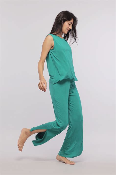 Green Flared Lounge Pants with Side Slits – NeceSera