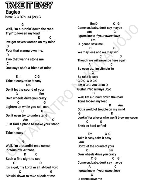 Guitar - TAKE IT EASY Eagles Guitar Chords & Lyrics | Facebook in 2025 ...