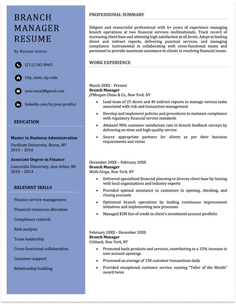 Branch Manager Resume - Examples, Template, & Writing Tips