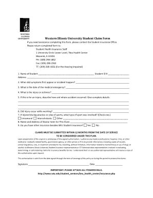Fillable Online wiu Western Illinois University Student Claim Form Fax ...