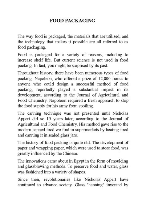 FOOD Packaging - FOOD PACKAGING The way food is packaged, the materials ...