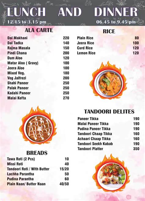 Menu at Hridayam at Parmarth, Rishikesh