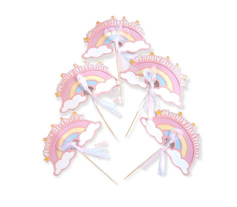 Bakewareind Happy Birthday Rainbow Frill Cake Topper5pcs Set