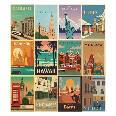 HK Studio Travel Decor City Wall Art - Travel Wall Art, Vintage Travel ...