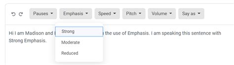 How to use Emphasis SSML?