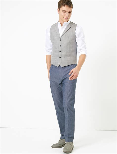 Buy Slim Fit Checked Waistcoat at Marks & Spencer