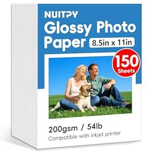 150 Sheets Glossy Photo Paper, 8.5in x 11in Inkjet Photo Printer Paper ...