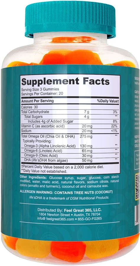 Buy DHA & Omega Vegetarian Gummy Vitamins by Feel Great 365, Packed ...
