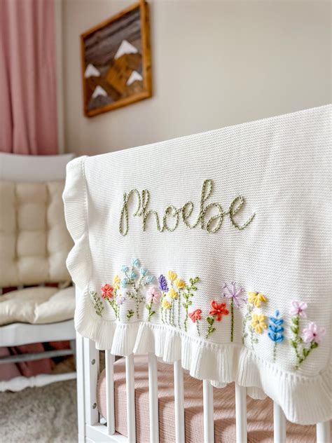 Hand Embroidered Baby Blanket: Custom Knit Keepsake, Personalized ...