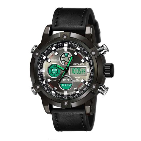 Benling Men’s Stylish and Functional Analog Digital Watch with EL Back