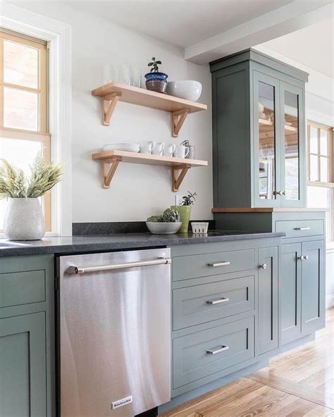 Sherwin-Williams-Retreat-green-painted-kitchen-cabinets - Interiors By ...