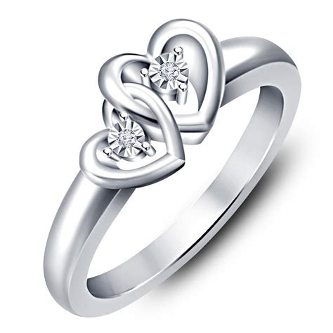 RM Jewellers 0.925 Sterling Silver and Cubic Zirconia Double Heart Ring ...