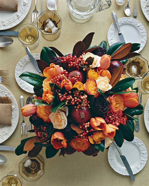 Thanksgiving Centerpiece with Pomegranates, Tulips, and Roses | Martha ...