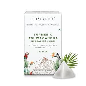 Chai Vedic Turmeric Ashwagandha Herbal Infusion Tea | 20 Tea Bags (Pack ...