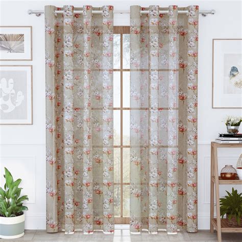 2 Pcs Beige & Pink Sheer Window / Door / Semi Long Door/ Long Door Cur ...