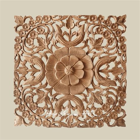 30" Natural Carved Wooden Wall Hanging Rustic Boho Accent