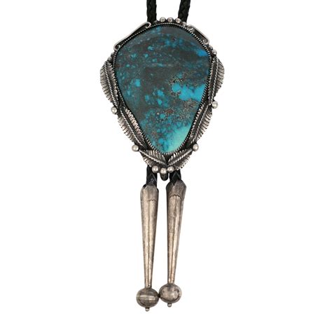 Dee Morris, Navajo Silver Bolo Tie with Large Bisbee Turquoise Cabochon ...