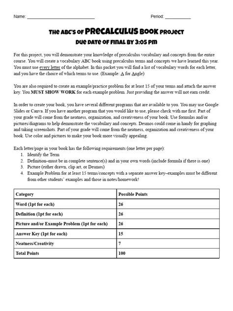 Image result for Precalculus Project Examples