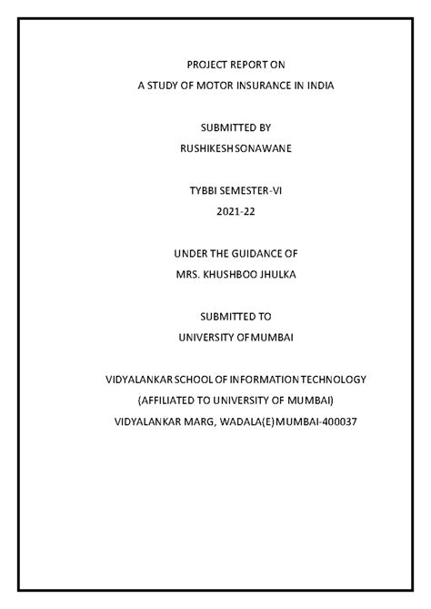 A Comprehensive Study of Motor Insurance in India - TYBBI Sem VI - Studocu