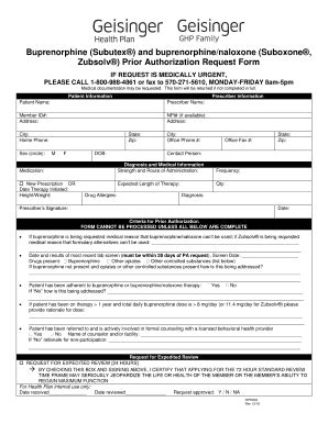 Buprenorphine Prior Authorization Request Form - Blank Fillable ...