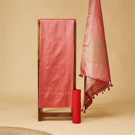 Red Cotton Tissue 3 piece suit set ( An -12 ) – Weavers and Artisans