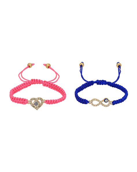 Set of 2 Gold Plated CZ Infinity & Heart Evil Eye Adjustable Bracelet ...