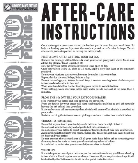 Printable Tattoo Aftercare Instructions - Printable Holiday Crafts