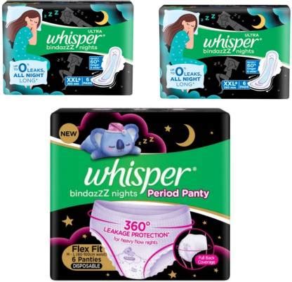 Whisper BINDZZ NIGHT PERIOD PANTY 6N + XXL 6+6 BindzzZ night PACK OF 3 ...