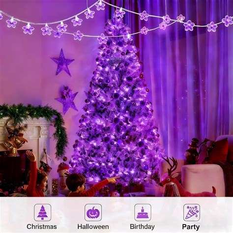 PYYAN-Christmas String Lights, 100 LED 33FT Purple Flower Lights with 8 ...