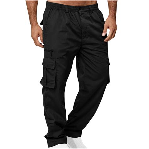 Elvqul Mens Pants Cargo Big and Tall Casual Zipper Pants for Men Black ...