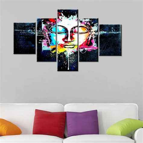 Abstract Lord Buddha Wooden Framed 5 Pieces Canvas Wall Painting for L ...