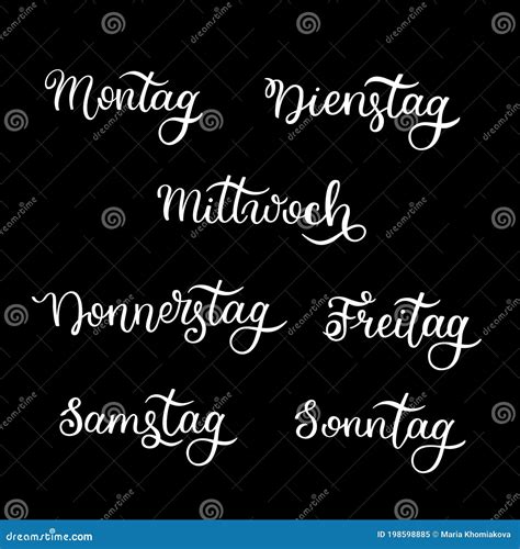 Lettering in German, Days of the Week - Monday, Tuesday, Wednesday ...