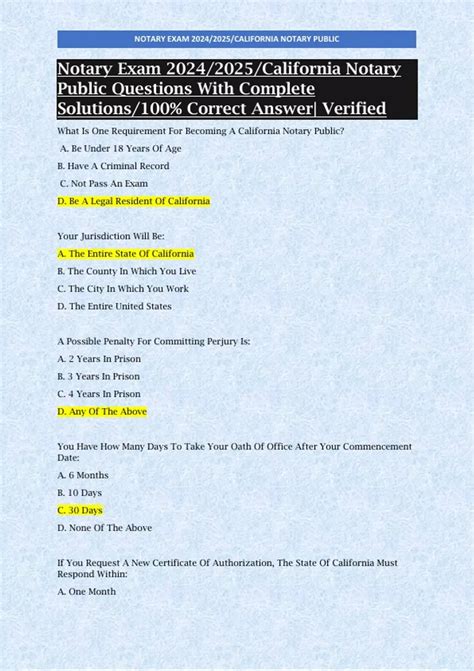 Notary Exam 2024/2025/California Notary Public Questions With Complete ...