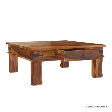 Terrarum Solid Wood Square Coffee Table with Drawer