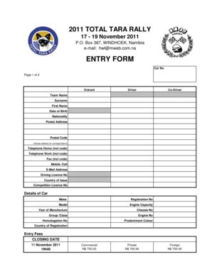 Fillable Online 2011 Total Tara Rally Entry Form - Rallyworld.net Fax ...