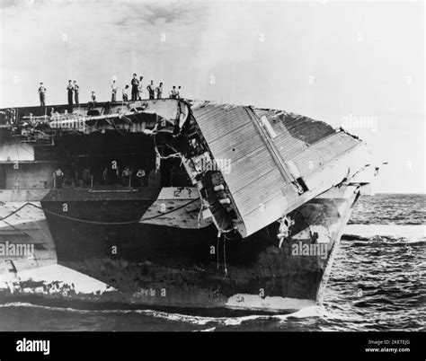 USS Hornet (CV-12) damaged by typhoon Stock Photo - Alamy
