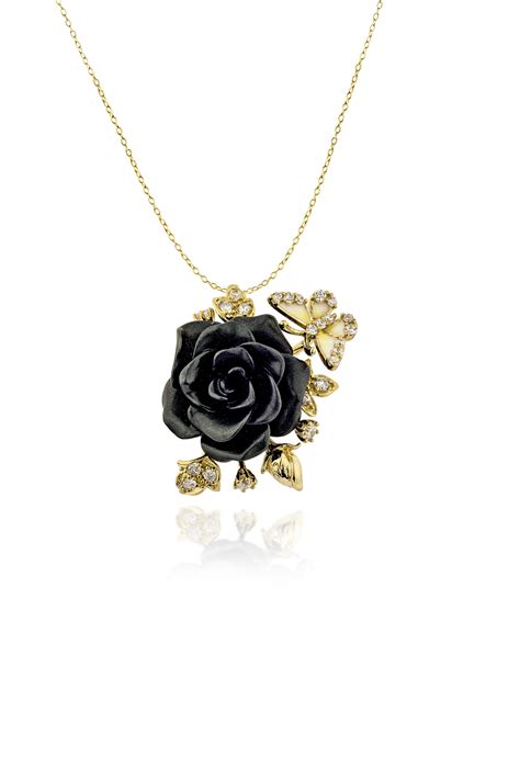 Buy Black Whimsical Winged Rose Pendant With Chain Online at Miss Jo