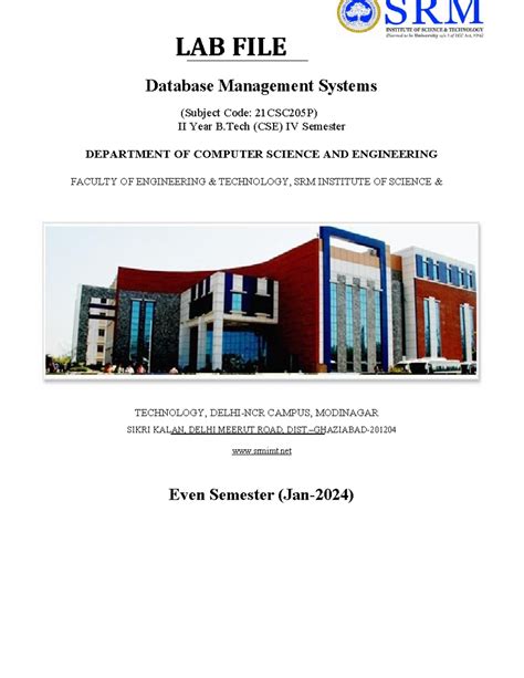 LAB Manual for DBMS (21CSC205P) - II Year B.Tech (CSE) - Studocu
