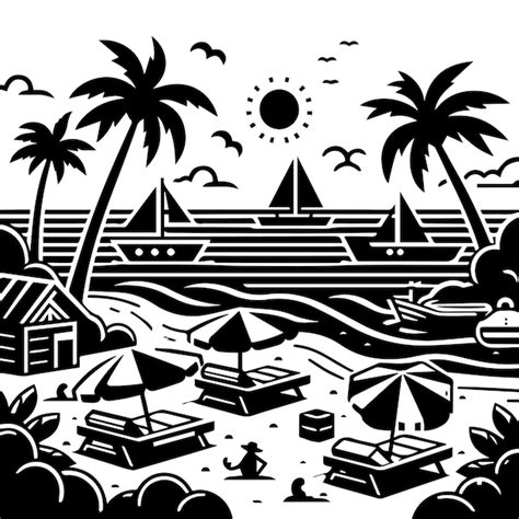 Beach vector black and white design | Premium AI-generated vector