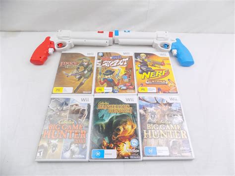 Nintendo Wii Shooting Bundle x2 Gun Attachments And x6 Games (Cabela ...