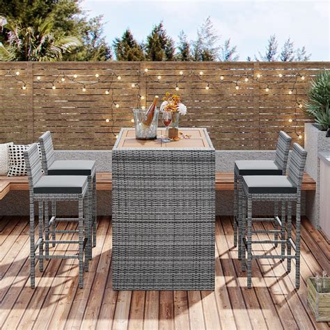 Lawinci 5-Piece Wicker Patio Bar Set with Romantic Dining India | Ubuy