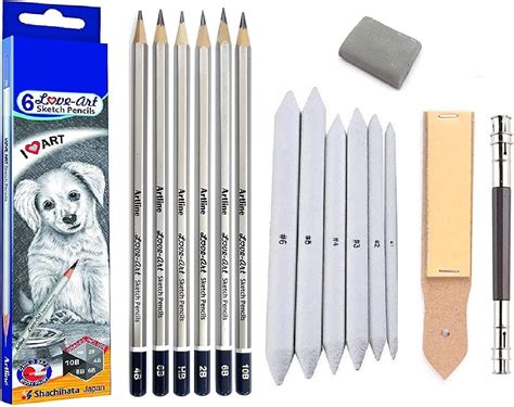 ChiggiWiggi 6 Artline Pencil Drawing Set With 6 Blending/Smudging ...