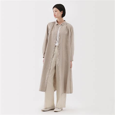 Ladies' Washed Linen Long Sleeves Shirt Dress | 無印良品 MUJI