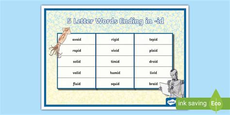 5 Letter Words Ending in -id Word Mat (Teacher-Made)
