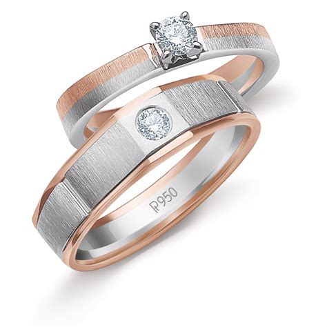 Jewelove™ Rings Both / SI IJ Platinum & Rose Gold Couple Rings with ...