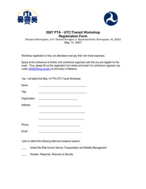 Fillable Online ftaworkshop crdl ua 2007 FTA - UTC/Transit Workshop ...